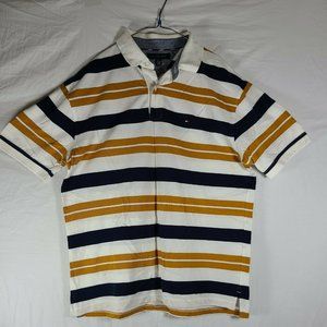 Tommy Hilfiger Men's Size XL Polo Shirt Custom Fit S/S Blue Yellow Striped